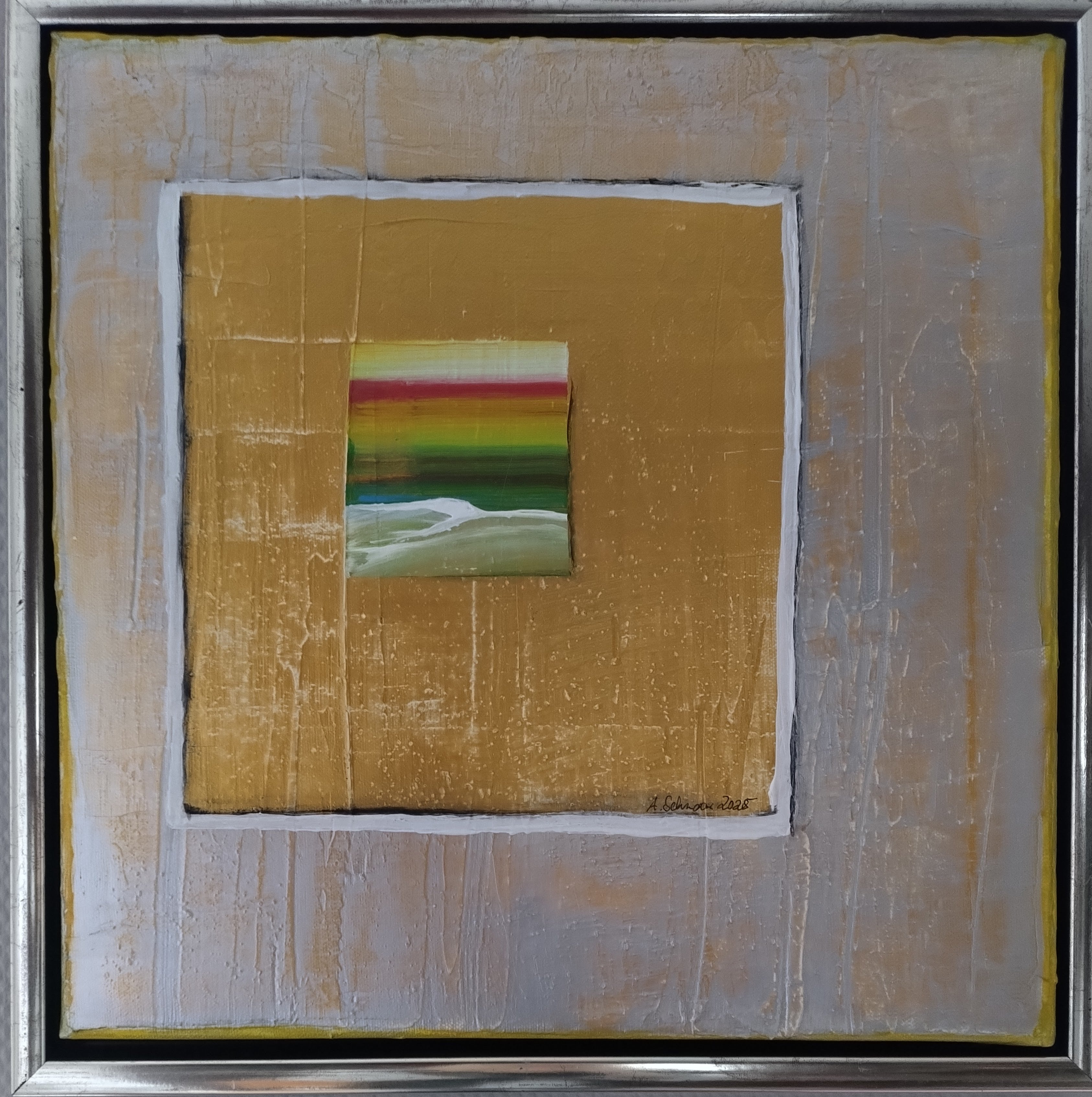 Unikat: Farbspiel in Gold, 40 cm x 40 cm, Acryl auf Leinwand