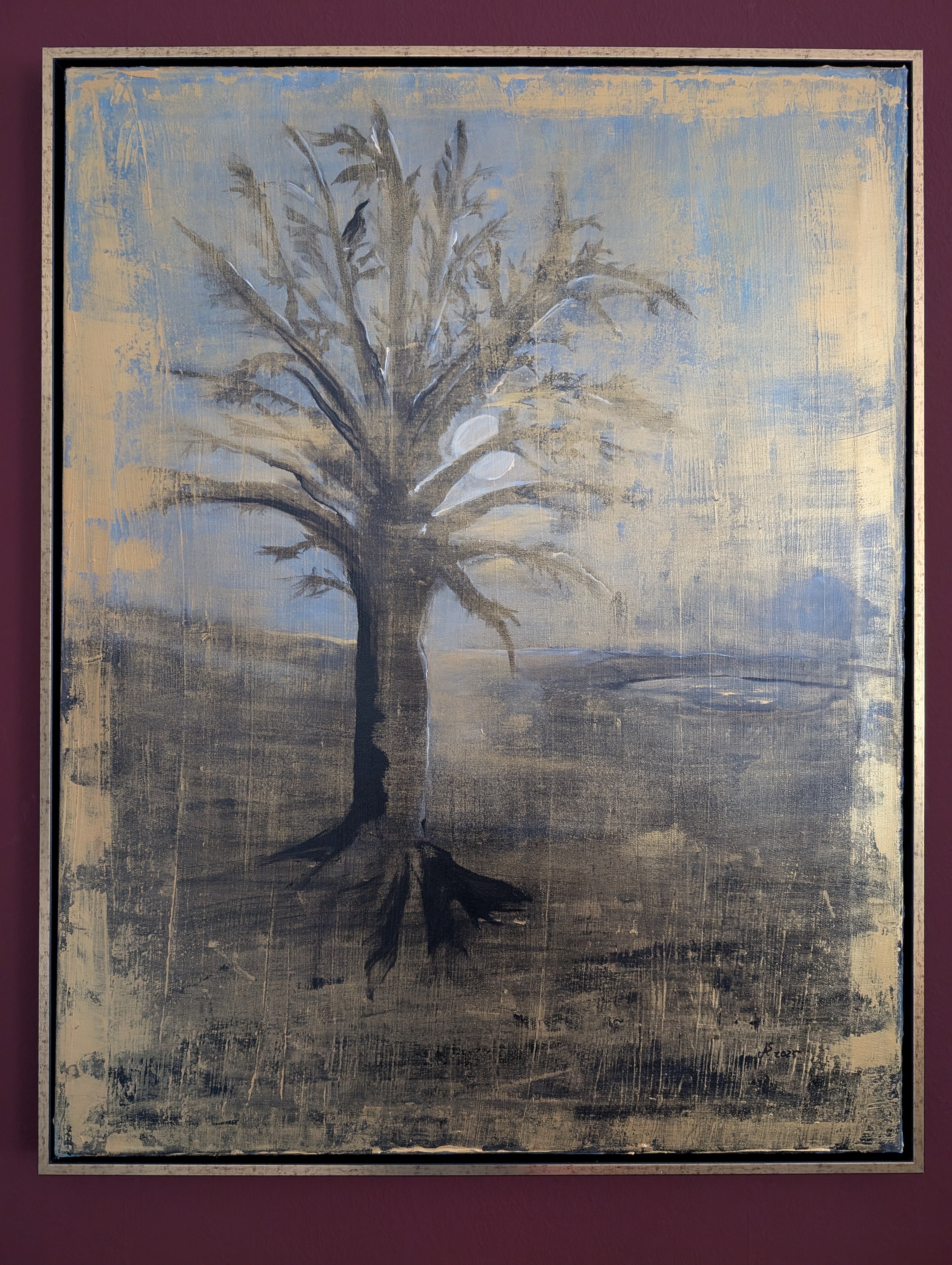 Unikat: Magic Bird, 90 cm x 70 cm, Acryl + Goldpigmente auf Leinwand