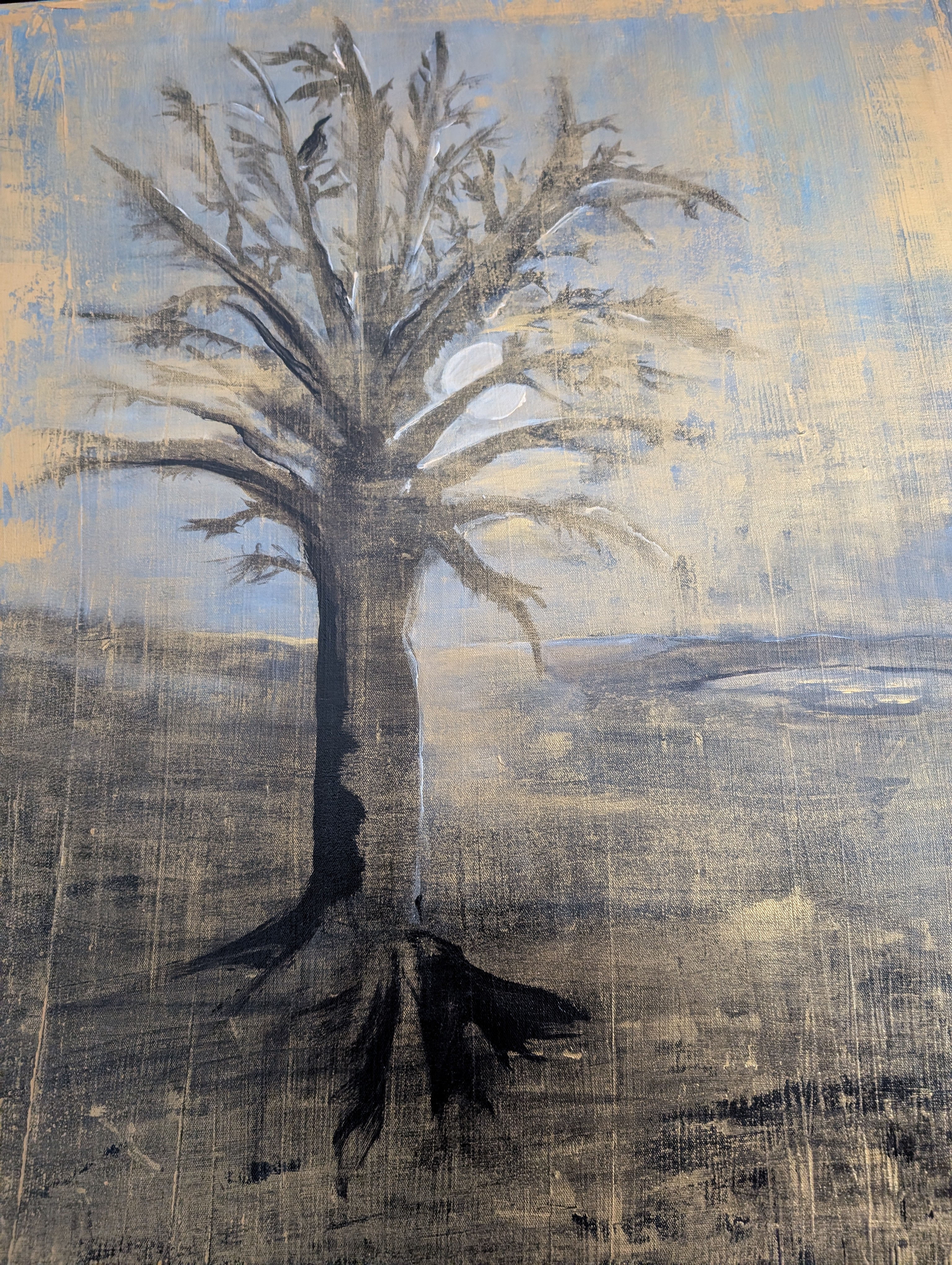 Unikat: Magic Bird, 90 cm x 70 cm, Acryl + Goldpigmente auf Leinwand