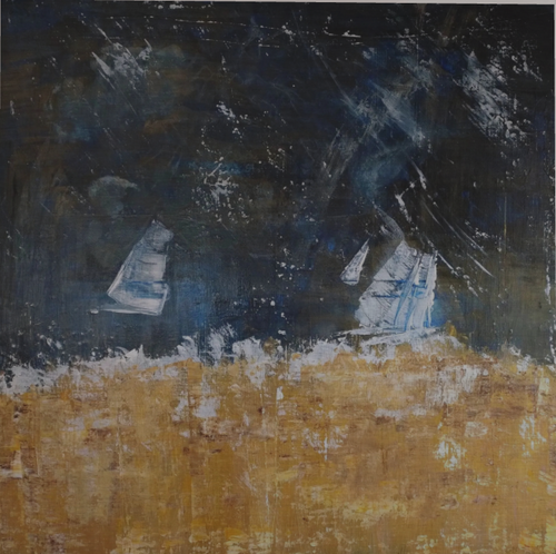 Regen-Regatta – ArtPrint Unikat auf gebürstetem Aluminium, 90 cm x 90 cm